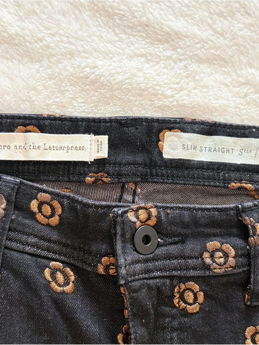 Pilcro Women’s Black Jeans with Brown Floral Print - Picture 5 of 7